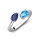 4 - Afra 1.60 ctw Iolite Pear Shape (7x5 mm) & Blue Topaz Oval Shape (7x5 mm) Toi Et Moi Engagement Ring 