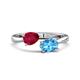 1 - Afra 1.95 ctw Ruby Pear Shape (7x5 mm) & Blue Topaz Oval Shape (7x5 mm) Toi Et Moi Engagement Ring 