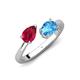 4 - Afra 1.95 ctw Ruby Pear Shape (7x5 mm) & Blue Topaz Oval Shape (7x5 mm) Toi Et Moi Engagement Ring 