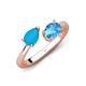 4 - Afra 1.90 ctw Blue Sapphire Pear Shape (7x5 mm) & Blue Topaz Oval Shape (7x5 mm) Toi Et Moi Engagement Ring 