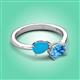 3 - Afra 1.90 ctw Blue Sapphire Pear Shape (7x5 mm) & Blue Topaz Oval Shape (7x5 mm) Toi Et Moi Engagement Ring 