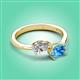 3 - Afra 1.90 ctw White Sapphire Pear Shape (7x5 mm) & Blue Topaz Oval Shape (7x5 mm) Toi Et Moi Engagement Ring 