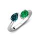 4 - Afra 1.65 ctw London Blue Topaz Pear Shape (7x5 mm) & Emerald Oval Shape (7x5 mm) Toi Et Moi Engagement Ring 