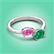 3 - Afra 1.70 ctw Pink Sapphire Pear Shape (7x5 mm) & Emerald Oval Shape (7x5 mm) Toi Et Moi Engagement Ring 