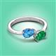 3 - Afra 1.65 ctw Blue Topaz Pear Shape (7x5 mm) & Emerald Oval Shape (7x5 mm) Toi Et Moi Engagement Ring 