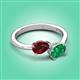 3 - Afra 1.70 ctw Red Garnet Pear Shape (7x5 mm) & Emerald Oval Shape (7x5 mm) Toi Et Moi Engagement Ring 