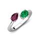 4 - Afra 1.70 ctw Rhodolite Garnet Pear Shape (7x5 mm) & Emerald Oval Shape (7x5 mm) Toi Et Moi Engagement Ring 