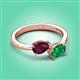 3 - Afra 1.70 ctw Rhodolite Garnet Pear Shape (7x5 mm) & Emerald Oval Shape (7x5 mm) Toi Et Moi Engagement Ring 