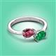 3 - Afra 1.50 ctw Pink Tourmaline Pear Shape (7x5 mm) & Emerald Oval Shape (7x5 mm) Toi Et Moi Engagement Ring 