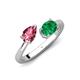 4 - Afra 1.50 ctw Pink Tourmaline Pear Shape (7x5 mm) & Emerald Oval Shape (7x5 mm) Toi Et Moi Engagement Ring 