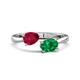1 - Afra 1.75 ctw Ruby Pear Shape (7x5 mm) & Emerald Oval Shape (7x5 mm) Toi Et Moi Engagement Ring 