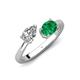 4 - Afra 1.70 ctw White Sapphire Pear Shape (7x5 mm) & Emerald Oval Shape (7x5 mm) Toi Et Moi Engagement Ring 