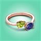 3 - Afra 1.47 ctw Peridot Pear Shape (7x5 mm) & Iolite Oval Shape (7x5 mm) Toi Et Moi Engagement Ring 
