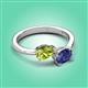 3 - Afra 1.47 ctw Peridot Pear Shape (7x5 mm) & Iolite Oval Shape (7x5 mm) Toi Et Moi Engagement Ring 
