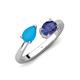 4 - Afra 1.57 ctw Blue Sapphire Pear Shape (7x5 mm) & Iolite Oval Shape (7x5 mm) Toi Et Moi Engagement Ring 