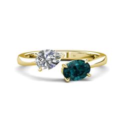 Afra ctw Moissanite Pear Shape x London Blue Topaz Oval Shape x Toi Et Moi Engagement Ring ctw Moissanite Pear Shape x London Blue Topaz Oval Shape x with Prong setting Two Stone Duo Women Engagement Ring in K Yellow Gold