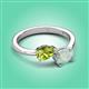 3 - Afra 1.30 ctw Peridot Pear Shape (7x5 mm) & Opal Oval Shape (7x5 mm) Toi Et Moi Engagement Ring 
