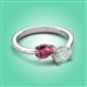 3 - Afra 1.20 ctw Pink Tourmaline Pear Shape (7x5 mm) & Opal Oval Shape (7x5 mm) Toi Et Moi Engagement Ring 