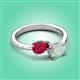 3 - Afra 1.45 ctw Ruby Pear Shape (7x5 mm) & Opal Oval Shape (7x5 mm) Toi Et Moi Engagement Ring 