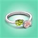 3 - Afra 1.55 ctw Peridot Pear Shape (7x5 mm) & Morganite Oval Shape (7x5 mm) Toi Et Moi Engagement Ring 