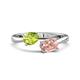 1 - Afra 1.55 ctw Peridot Pear Shape (7x5 mm) & Morganite Oval Shape (7x5 mm) Toi Et Moi Engagement Ring 