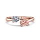 1 - Afra 1.60 ctw Moissanite Pear Shape (7x5 mm) & Morganite Oval Shape (7x5 mm) Toi Et Moi Engagement Ring 