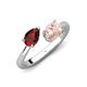 4 - Afra 1.65 ctw Red Garnet Pear Shape (7x5 mm) & Morganite Oval Shape (7x5 mm) Toi Et Moi Engagement Ring 