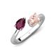 4 - Afra 1.65 ctw Rhodolite Garnet Pear Shape (7x5 mm) & Morganite Oval Shape (7x5 mm) Toi Et Moi Engagement Ring 