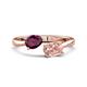 1 - Afra 1.65 ctw Rhodolite Garnet Pear Shape (7x5 mm) & Morganite Oval Shape (7x5 mm) Toi Et Moi Engagement Ring 