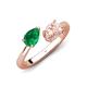 4 - Afra 1.55 ctw Emerald Pear Shape (7x5 mm) & Morganite Oval Shape (7x5 mm) Toi Et Moi Engagement Ring 