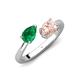 4 - Afra 1.55 ctw Emerald Pear Shape (7x5 mm) & Morganite Oval Shape (7x5 mm) Toi Et Moi Engagement Ring 