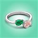 3 - Afra 1.55 ctw Emerald Pear Shape (7x5 mm) & Morganite Oval Shape (7x5 mm) Toi Et Moi Engagement Ring 