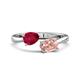 1 - Afra 1.70 ctw Ruby Pear Shape (7x5 mm) & Morganite Oval Shape (7x5 mm) Toi Et Moi Engagement Ring 