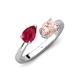 4 - Afra 1.70 ctw Ruby Pear Shape (7x5 mm) & Morganite Oval Shape (7x5 mm) Toi Et Moi Engagement Ring 