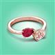 3 - Afra 1.70 ctw Ruby Pear Shape (7x5 mm) & Morganite Oval Shape (7x5 mm) Toi Et Moi Engagement Ring 