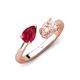 4 - Afra 1.70 ctw Ruby Pear Shape (7x5 mm) & Morganite Oval Shape (7x5 mm) Toi Et Moi Engagement Ring 