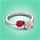 3 - Afra 1.70 ctw Ruby Pear Shape (7x5 mm) & Morganite Oval Shape (7x5 mm) Toi Et Moi Engagement Ring 