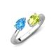 4 - Afra 1.75 ctw Blue Topaz Pear Shape (7x5 mm) & Peridot Oval Shape (7x5 mm) Toi Et Moi Engagement Ring 