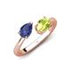 4 - Afra 1.50 ctw Iolite Pear Shape (7x5 mm) & Peridot Oval Shape (7x5 mm) Toi Et Moi Engagement Ring 