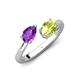 4 - Afra 1.55 ctw Amethyst Pear Shape (7x5 mm) & Peridot Oval Shape (7x5 mm) Toi Et Moi Engagement Ring 