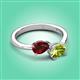 3 - Afra 1.80 ctw Red Garnet Pear Shape (7x5 mm) & Peridot Oval Shape (7x5 mm) Toi Et Moi Engagement Ring 