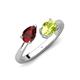 4 - Afra 1.80 ctw Red Garnet Pear Shape (7x5 mm) & Peridot Oval Shape (7x5 mm) Toi Et Moi Engagement Ring 