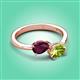 3 - Afra 1.80 ctw Rhodolite Garnet Pear Shape (7x5 mm) & Peridot Oval Shape (7x5 mm) Toi Et Moi Engagement Ring 