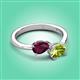 3 - Afra 1.80 ctw Rhodolite Garnet Pear Shape (7x5 mm) & Peridot Oval Shape (7x5 mm) Toi Et Moi Engagement Ring 