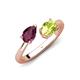 4 - Afra 1.80 ctw Rhodolite Garnet Pear Shape (7x5 mm) & Peridot Oval Shape (7x5 mm) Toi Et Moi Engagement Ring 