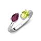 4 - Afra 1.80 ctw Rhodolite Garnet Pear Shape (7x5 mm) & Peridot Oval Shape (7x5 mm) Toi Et Moi Engagement Ring 