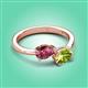 3 - Afra 1.60 ctw Pink Tourmaline Pear Shape (7x5 mm) & Peridot Oval Shape (7x5 mm) Toi Et Moi Engagement Ring 