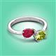 3 - Afra 1.85 ctw Ruby Pear Shape (7x5 mm) & Peridot Oval Shape (7x5 mm) Toi Et Moi Engagement Ring 