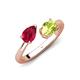 4 - Afra 1.85 ctw Ruby Pear Shape (7x5 mm) & Peridot Oval Shape (7x5 mm) Toi Et Moi Engagement Ring 