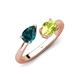 4 - Afra 1.75 ctw London Blue Topaz Pear Shape (7x5 mm) & Peridot Oval Shape (7x5 mm) Toi Et Moi Engagement Ring 